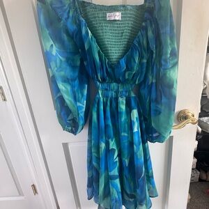 Petal & Pup Blue and Green Floral Mini Dress